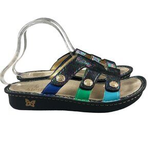 ALEGRIA Women's 38 (8-8.5) Venus Multicolor Gleam Leather Strappy Wedge Sandals